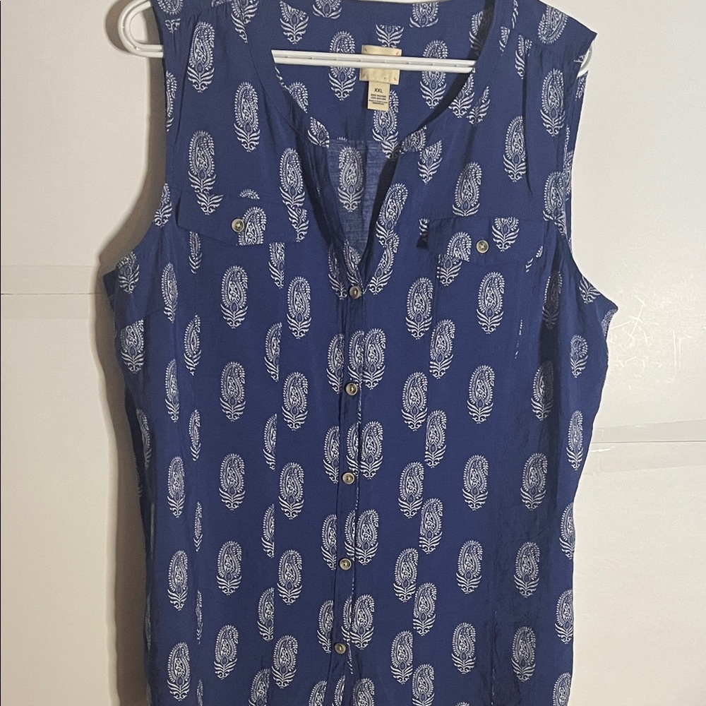 😄G.H.Bass & co rayon blouse leafy pattern XXL